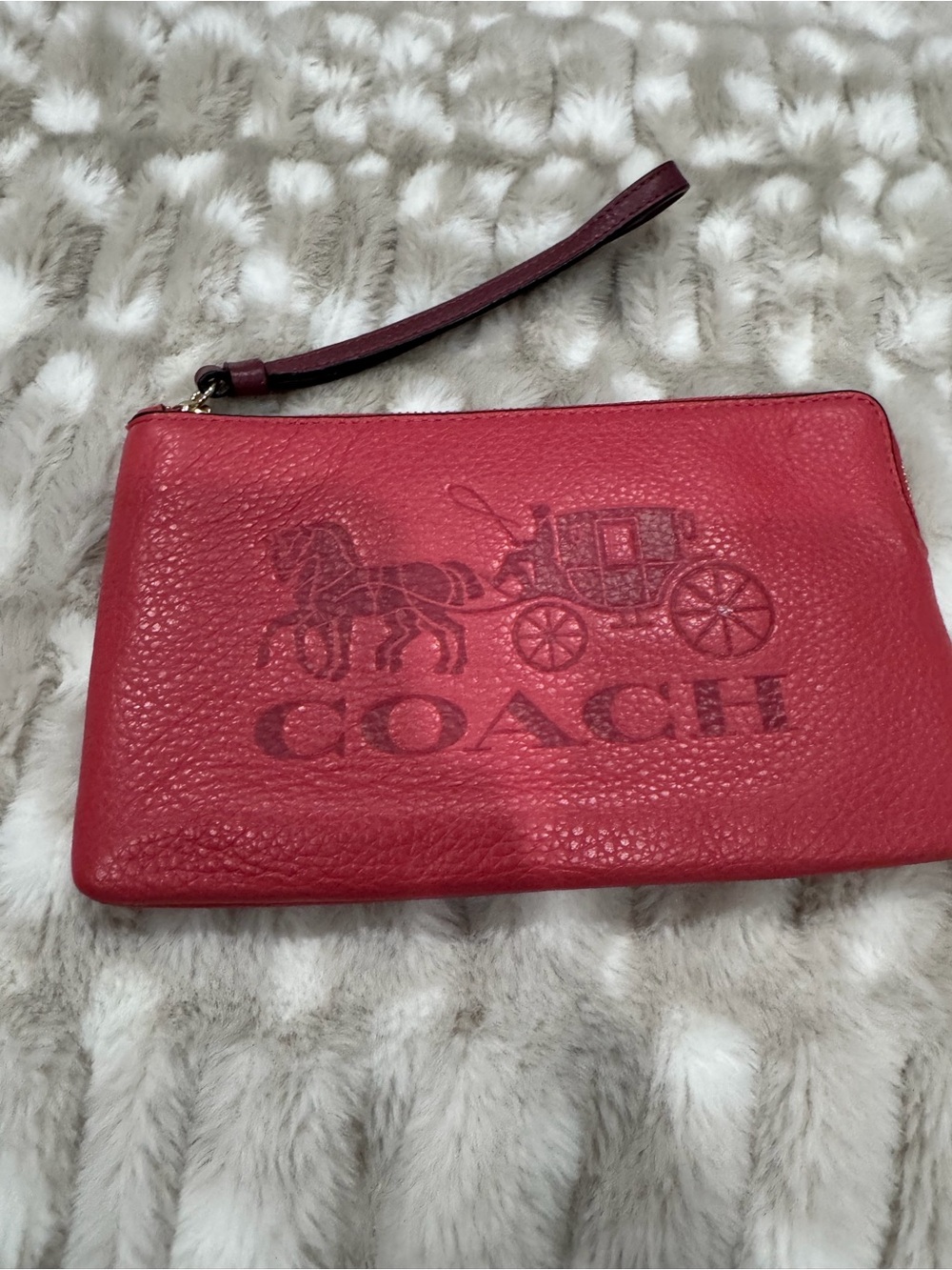 Coach Poppy Pebbled Leather Wristlet Wallet Clutch Vintage Mauve Pink